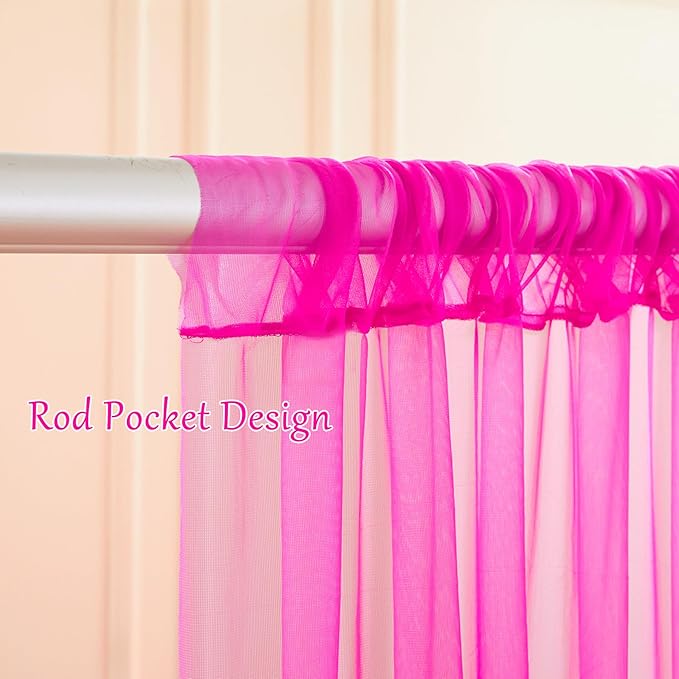 30×10ft Hot Pink Tulle Backdrop Curtain with Lights String for Parties, Sheer Photo Backdrop Curtains for Wedding Bridal Shower Party Photography Background