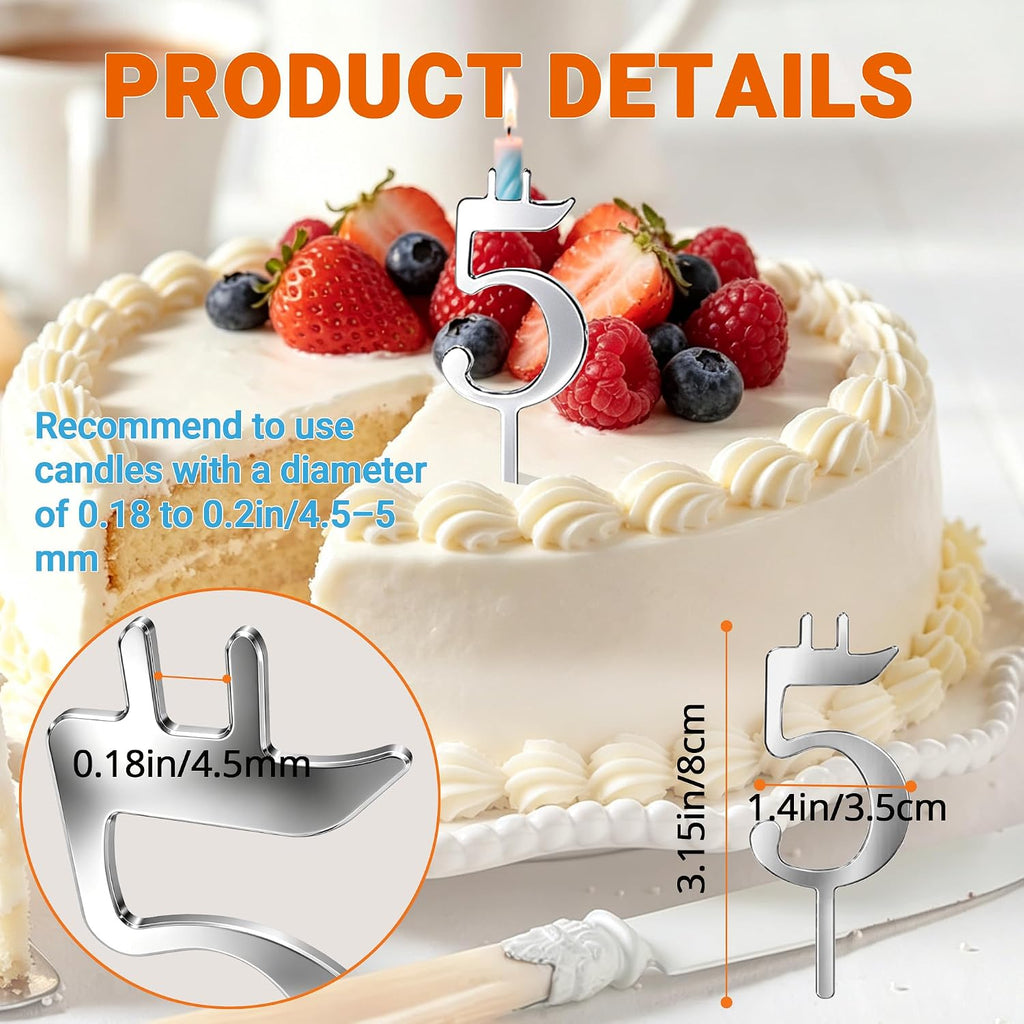 20PCS Reusable Number Candle Holder Set, Adjustable Metal Candle Holder Stand, Cake Topper Decorations for Birthday, Wedding, Anniversary Party, Stable & Heat-Resistant, Silver