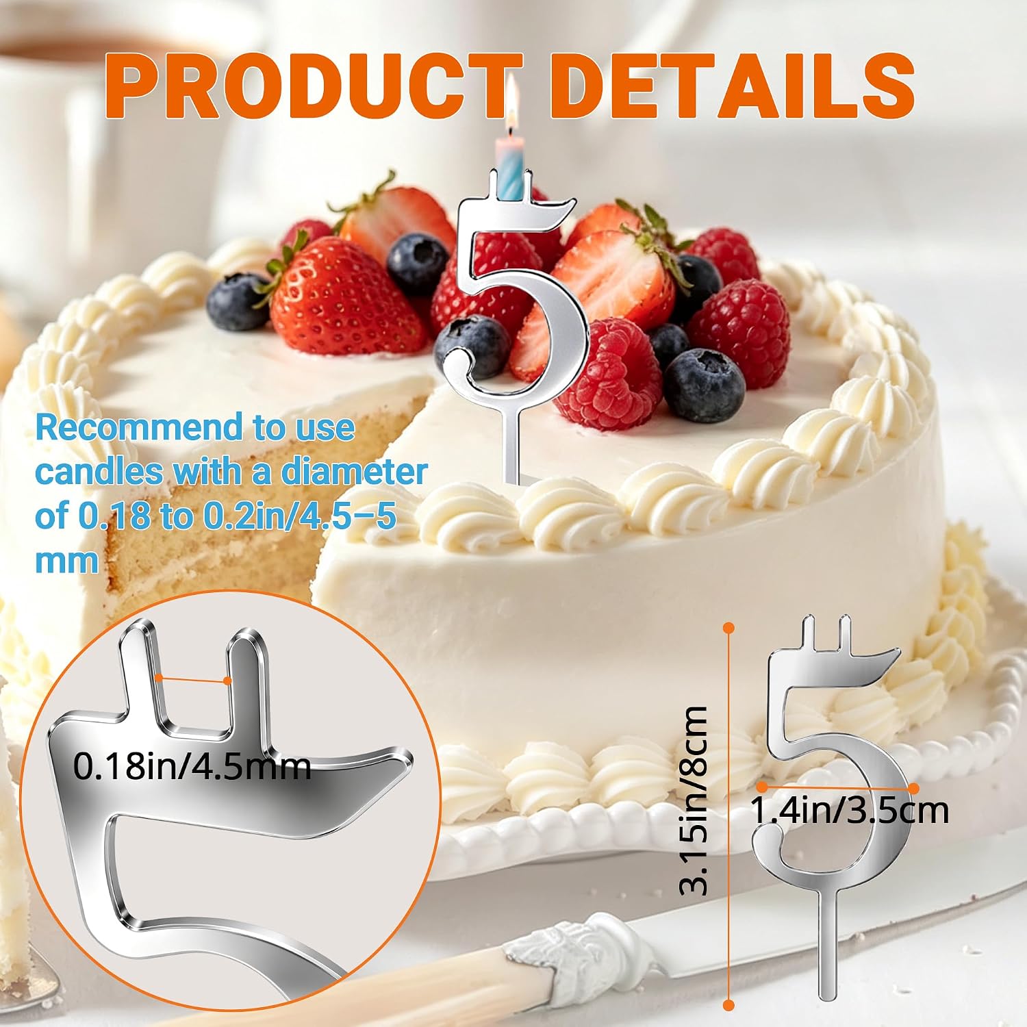 20PCS Reusable Number Candle Holder Set, Adjustable Metal Candle Holder Stand, Cake Topper Decorations for Birthday, Wedding, Anniversary Party, Stable & Heat-Resistant, Silver