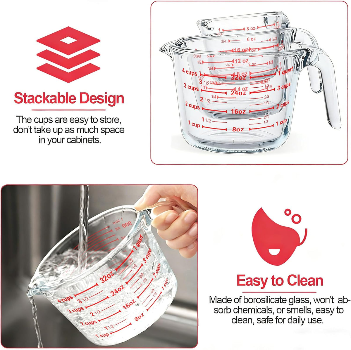 M MCIRCO 6 Pcs Glass Measuring Cups with Lids Set, 1 Cup, 2 Cup, 4 Cup