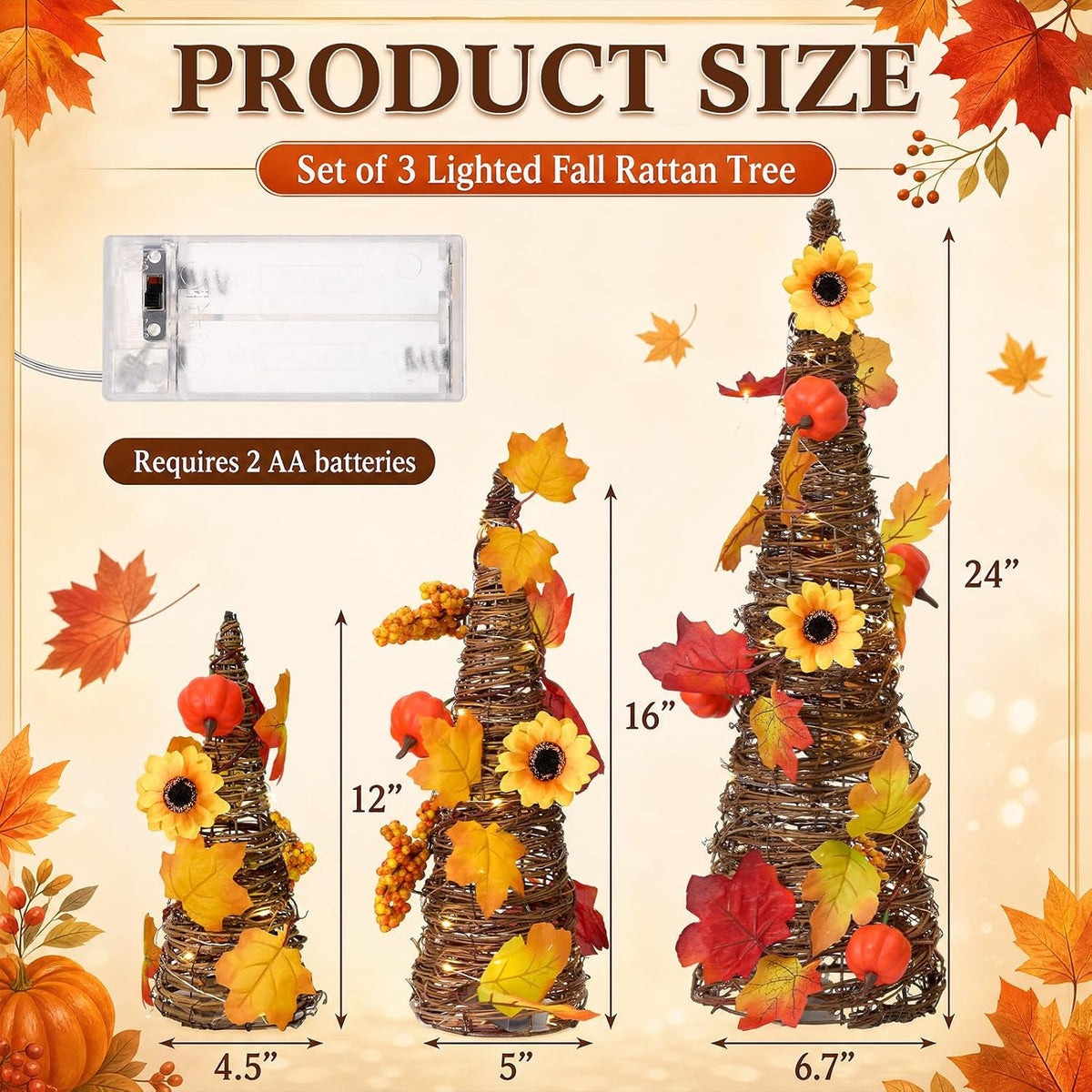 jenaai 3 pcs lighted fall table tree decor shown in use