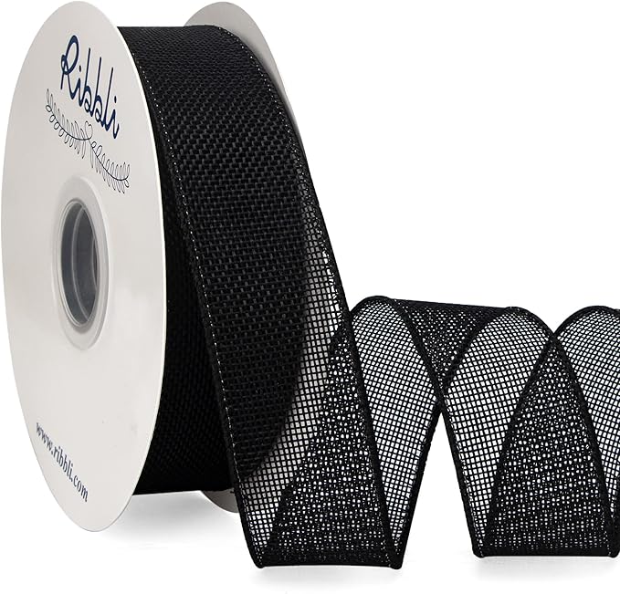 Ribbli Black Burlap Wired Ribbon, 1-1/2” Inch x Continuous 20 Yard, Black Wired Ribbon for Wreaths,Big Bows,Tree Decoration,Outdoor Decoration