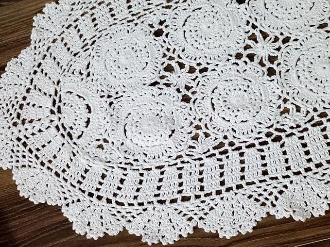 Cotton Handmade Crochet lace Table Runners Oval Tablecloth Doilies Doily Table Dresser Scarf Décor,15x27 inch,White