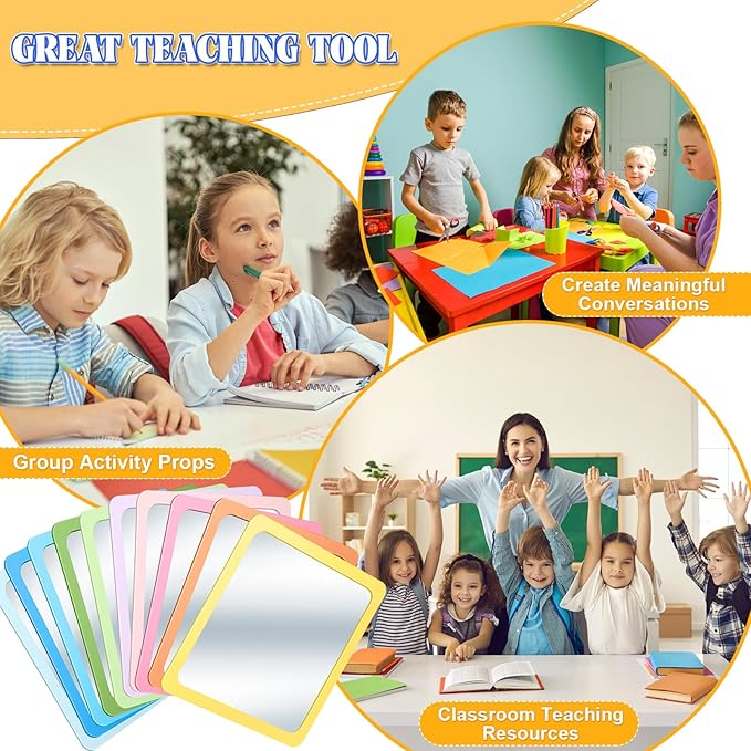 Dandat 10 Pcs Small Mirrors for Kids 6 x 6 Inch Square Shatter Proof Reflector Toddler Glass Plastic Reflector for Classroom DIY Craft Preschool Facial Expression (Macaron Colors)