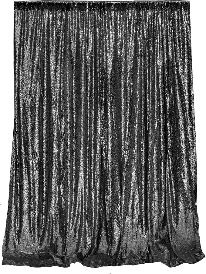 JYFLZQ Black Sequin Backdrop Curtains 6ft x 8ft 1 Panel Halloween Backdrop Glitter Photo Booth Backdrops Sparkly Photography Background Drapes for Graduation Birthday Parties