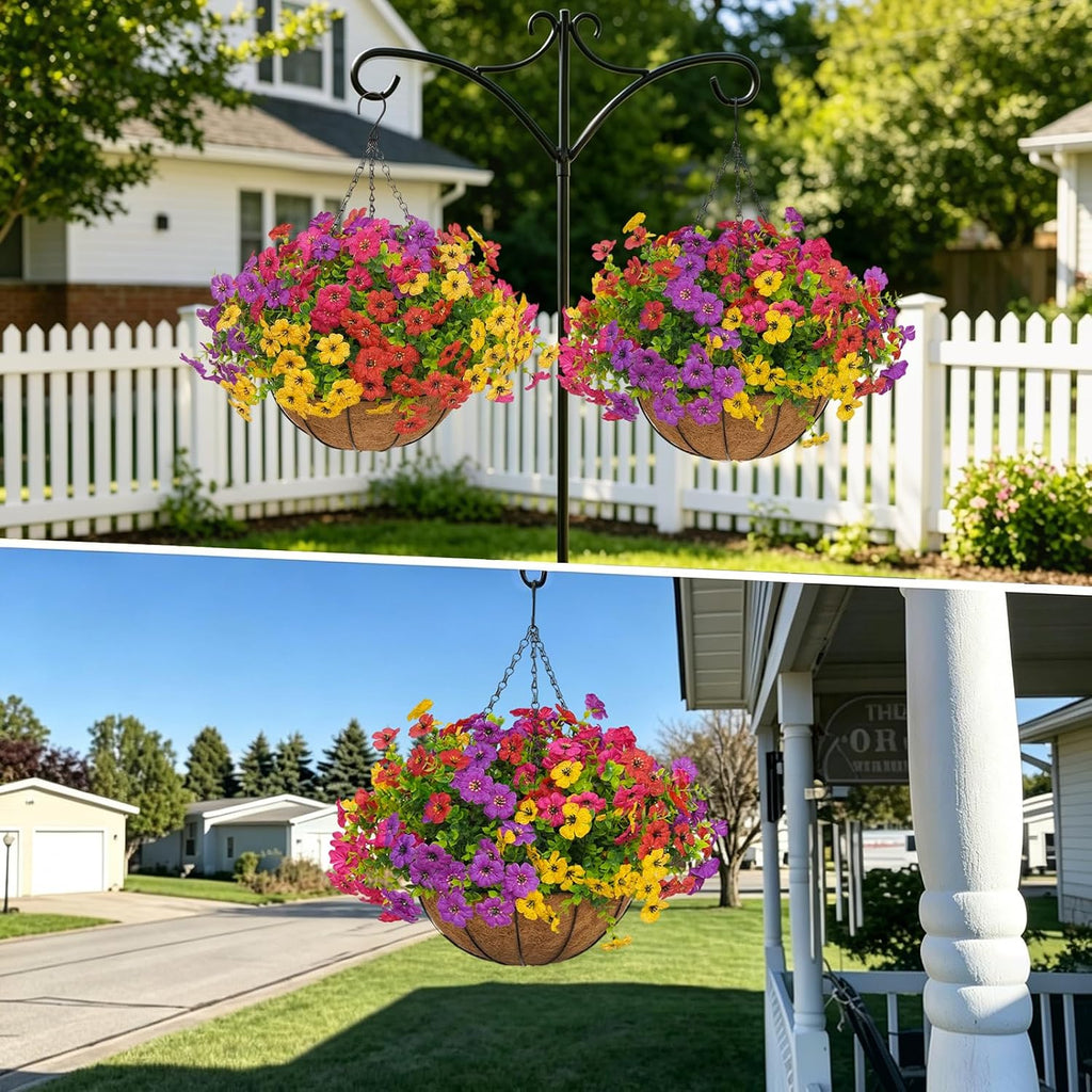 2 set artificial hanging flowers with baskets for, close-up detail