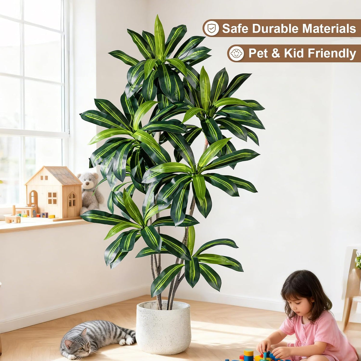 Erimda 6FT Artificial Dracaena Plant Dracaena Fragrans Artificial Tree, Reali...