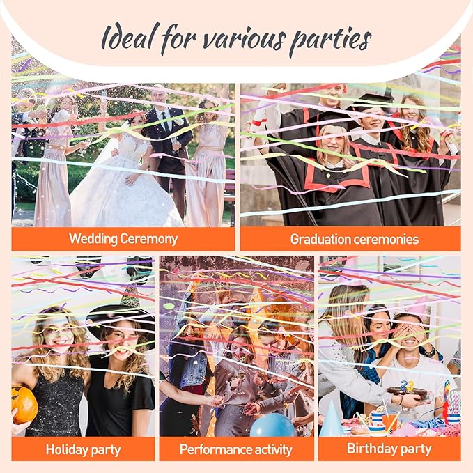 No Mess Streamers 50pack, Colorful Confetti Poppers,Hand Throw Party Poppers No Mess for Birthday, Graduation, Wedding Send Off, Engagement Party Favors（Colorful 50Pack）