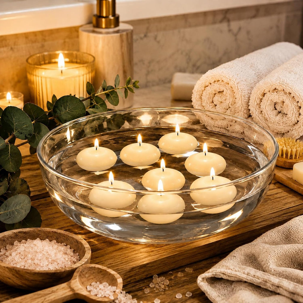 Treela 80 Pcs 1.73 Inch Unscented Floating Candles, Dripless Tealight Candles with 5 Hours Long Burning for Wedding Vases Centerpieces, Party Home Decorations(Ivory)