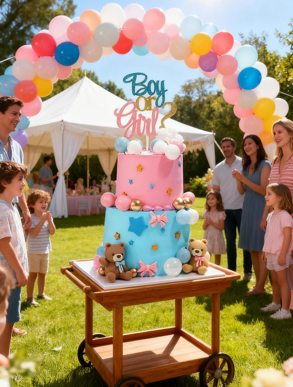 23 PCS Gender Reveal Cake Toppers, Bear Cake Decoration Set | Boy or Girl Gender Reveal Baby Shower Party Supplies