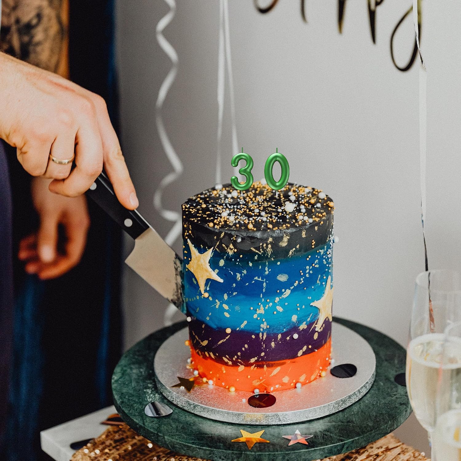 Green Number 7 Candle Happy Birthday 3D Number Candles for Birthday Cake Party Decoration Wedding Anniversary Celebration Supplies