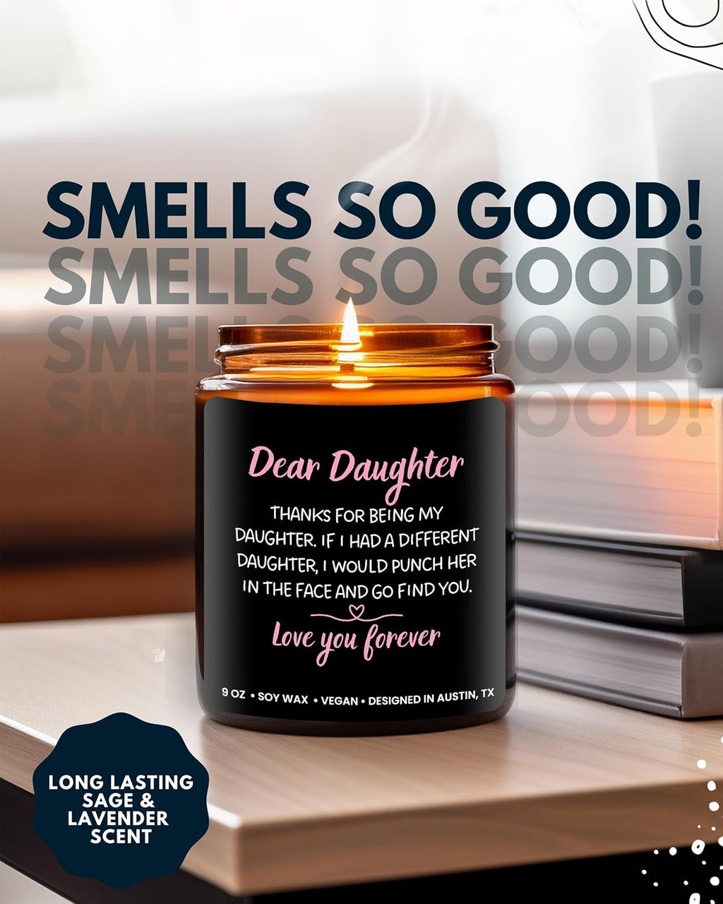 Funny Daughter Candle, Best Daughter Gifts from Mom, Unique to My Daughter Gifts from Dad, Ideal Birthday Presents for Her Adult, Mother's Day, Christmas, Gift-Ready