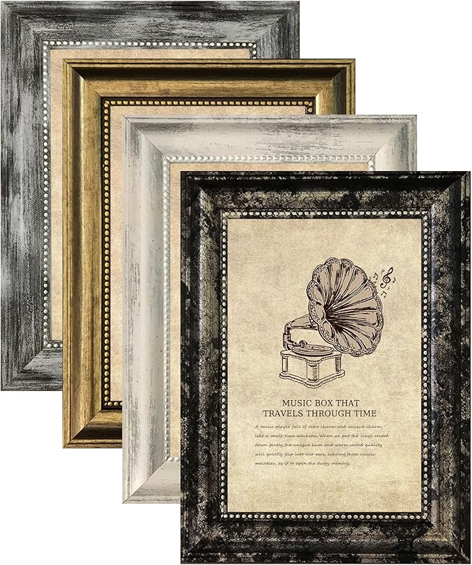 4x6 Picture Frames Set of 4- Rustic Retro Photo Frame with Real Glass Wall Mount and Tabletop Display Family Friends Wedding Gift