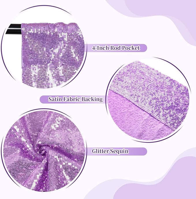 SquarePie Sequin Backdrop Less Transparent Background Sparkly Curtain for Wedding Party 6FT x 8FT Lavender