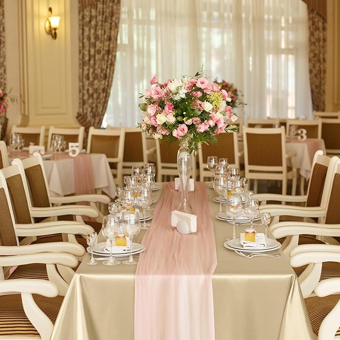 TURSTIN 1 Pack Champagne Satin Tablecloth 102 x 58 Inch Overlay Satin Table Cover Rectangle Bright Silk Tablecloth Smooth Fabric Table Decoration for Wedding Banquet Party Events