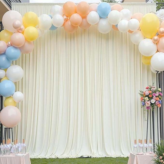 10×12ft Wrinkle Free Ivory Backdrop Curtain for Wedding Parties, 2 Panels 5×12ft Long Soft Silky Polyester Backdrop Drapes Cream Photo Back Drop Curtains for Party Photography Background Cloth
