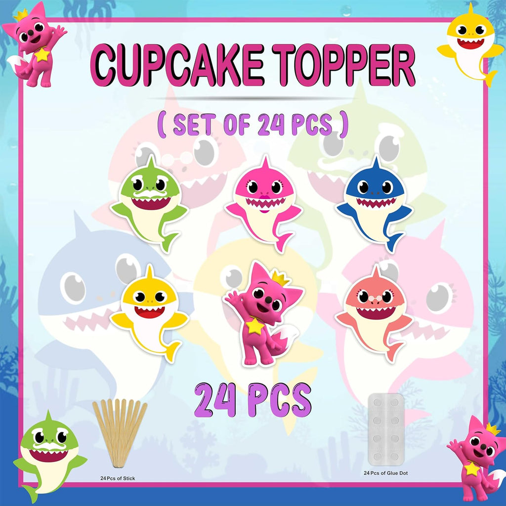 "Bby Shrk Cupcake Toppers – Cute Party Decorations for Bby Shrk-Themed Birthdays – Fun & Colorful Cake Toppers for Birthday Parties – Multicolor Set of 24"