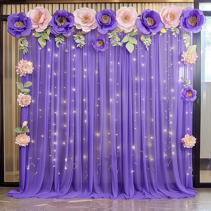 10ft x 10ft Purple Backdrop Curtains, Wrinkle-Free Sheer Chiffon Fabric Photo Backdrop Drapes for Wedding Arch Party Ceremony Stage Photography Decorations