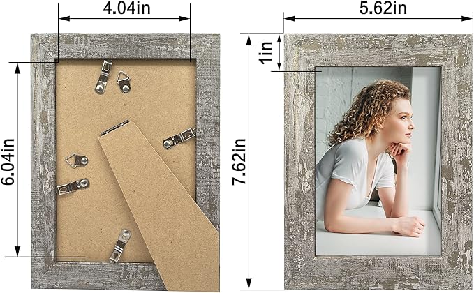 4x6 Picture Frame set of 4, High Definition Glass Distressed Moss Green Frame, 4 x 6 Wood Photo Frames for Desktop Display and Wall Mounting