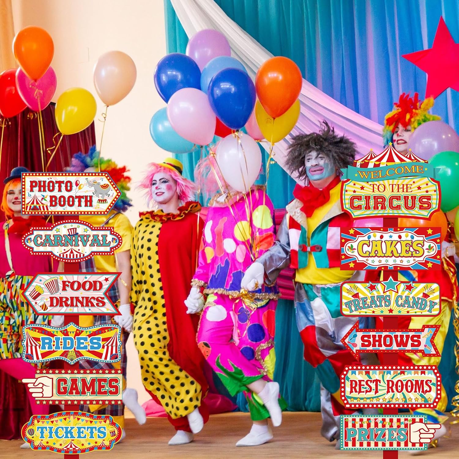 24 Pieces Carnival Decorations Circus Party Directional Sign Welcome to The Circus Signs for Kids Carnival Party Decorations Birthday Party Supplies