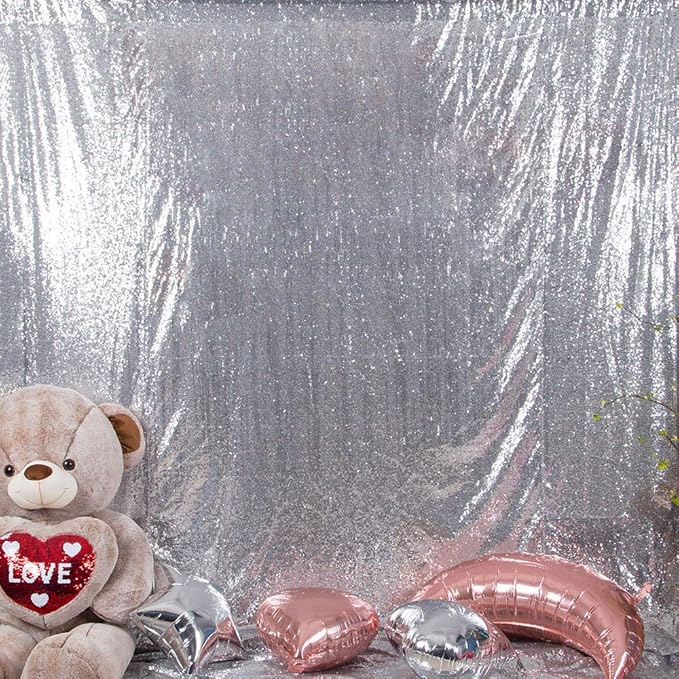 JYFLZQ Silver Sequin Backdrop Curtains 8ft x 8ft 1 Panel Glitter Photo Booth Backdrops Sparkly Photography Background Drapes for Parties Wedding Bridal Showers