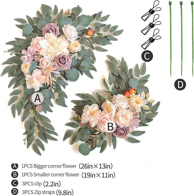 Faux Flower Swag Set of 2 for Wedding Welcome Signs Floral Swag Wedding Reception Ceremony Signs Decor (Champagne)