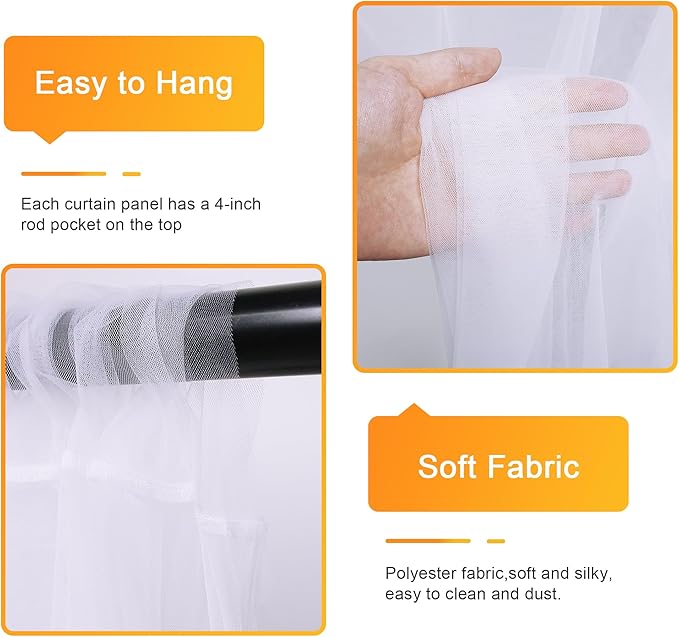 Tulle Backdrop Curtains with Lights String White 10FT X 8FT Sheer Curtain with Lights Tulle Curtains Backdrop for Wedding Birthday Party Baby Shower Photo Shoot (2 Panels 5x8FT)