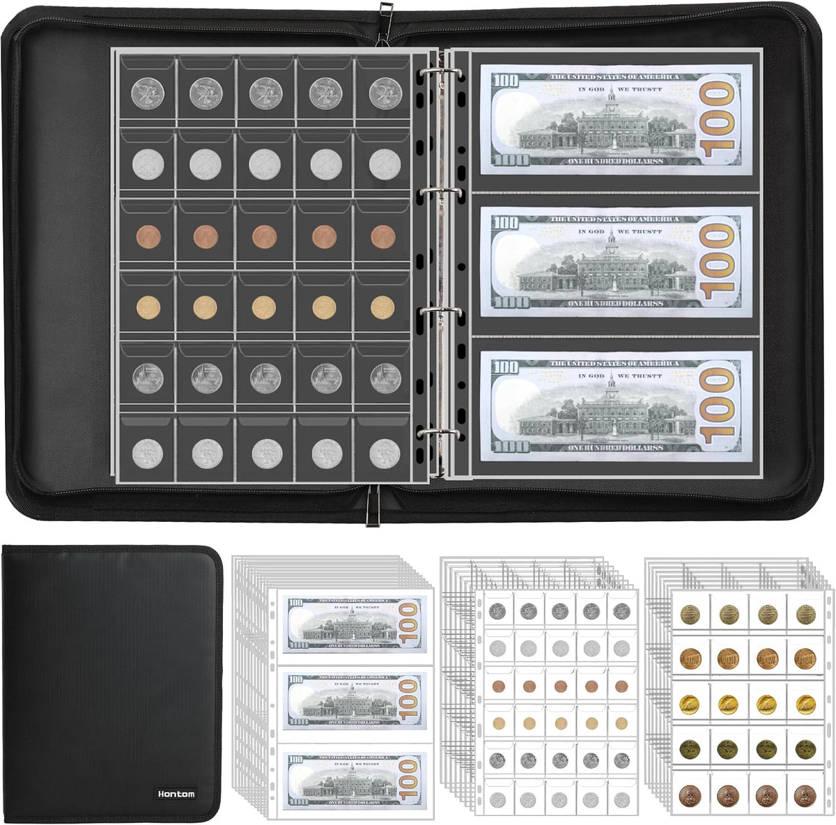 400-Pocket Fireproof Coin Collection Book & 36 Paper Money Organizer Binder