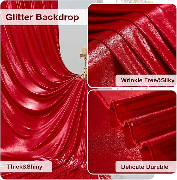 10x10 ft Wrinkle Free Red Sequin Backdrop Curtain for Parties,Thick Not Fall-Off Glitter Backdrop Drapes,2 Panels 5x10ft Shimmer Photo Back Drop Cloth for Wedding Birthday Photography Background