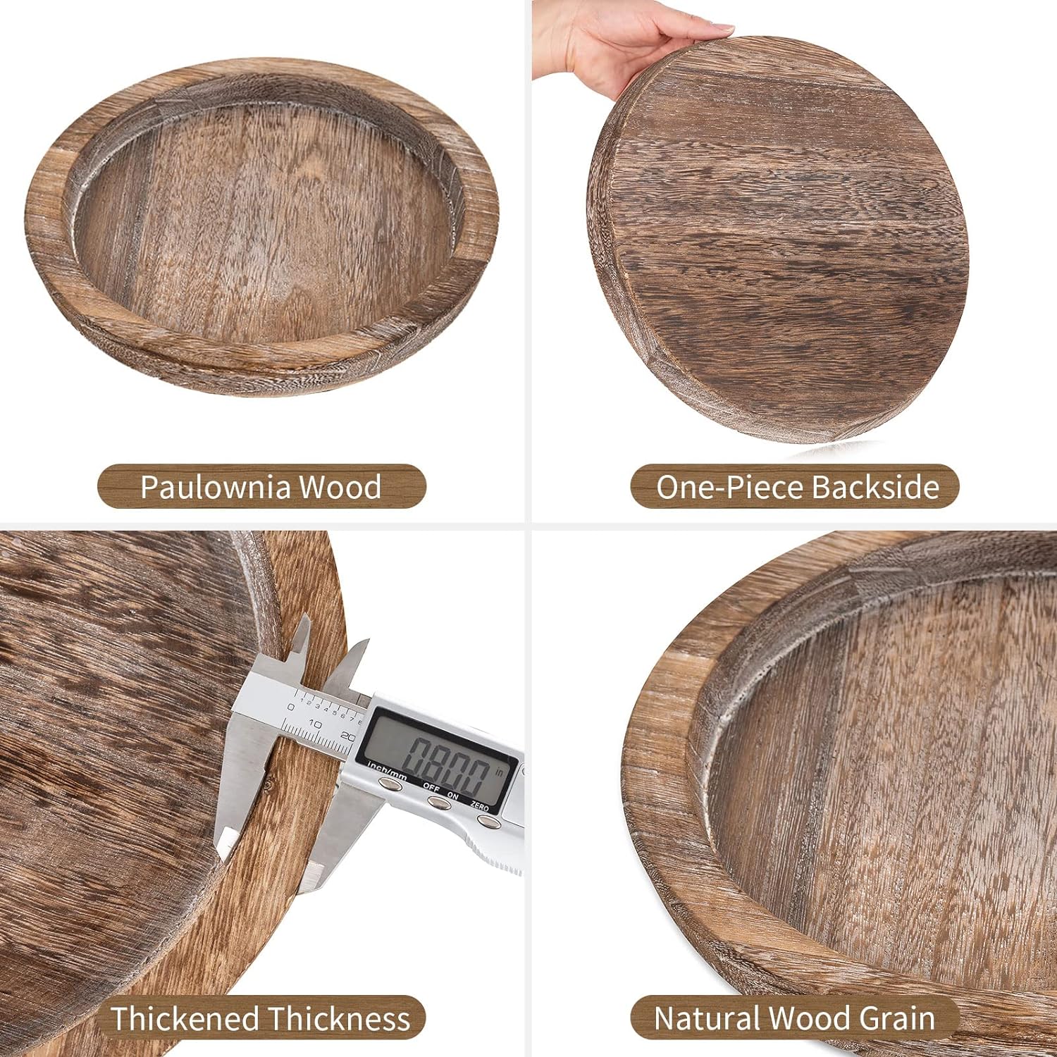 Hanobe Candle Plate Holder Tray: Round Wood Decorative Candle Plate - Rustic Farmhouse Coffee Table Decor - Tealight Pillar Trays for Home Decor (Distressed)