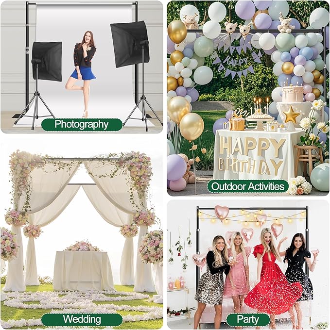 FUDESY Pipe and Drape Backdrop Stand Kit, 10x10ft Heavy Duty Backdrop Stand Adjustable Background Frame with Metal Base for Photography Wedding Parties Events Decoration, Black