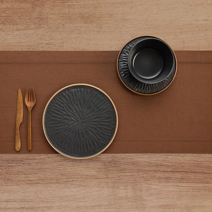 Solino Home Linen Brown Table Runner 120 Inches Long - 100% Pure Linen Hemstitch 14 x 120 Inch Table Runner for Dining, Fall, Autumn, Thanksgiving - Classic Hemstitch