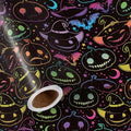 LeZakaa Halloween Pumpkin Wrapping Paper Roll, Neon Pumpkin Witch Hat Bat Pattern in Black, Glow-Like Gothic Kawaii Style Gift Wrap for Spooky Party & Candy Bags, Mini Roll 17 in x 16.4 Ft