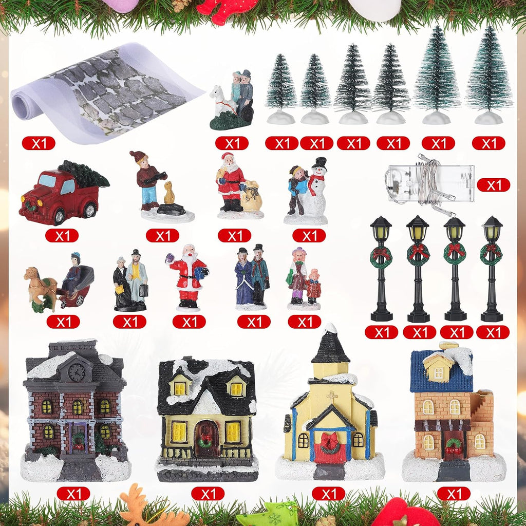 wettarn 27 pcs lighted christmas village houses figurines, close-up detail