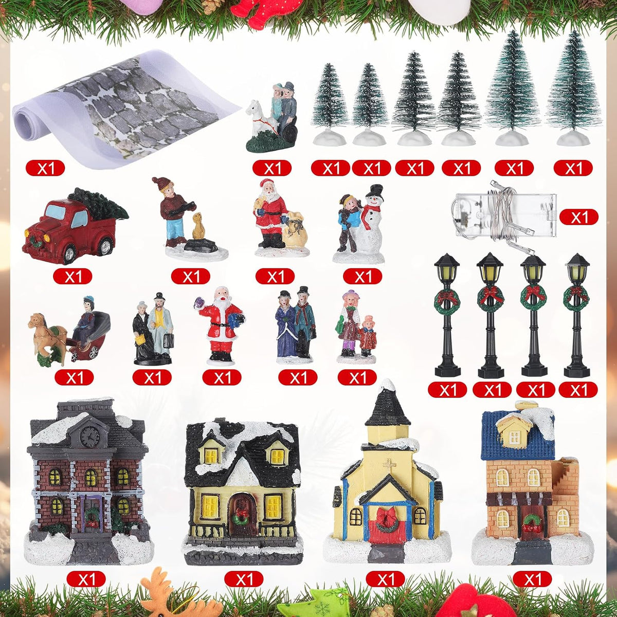 wettarn 27 pcs lighted christmas village houses figurines, close-up detail
