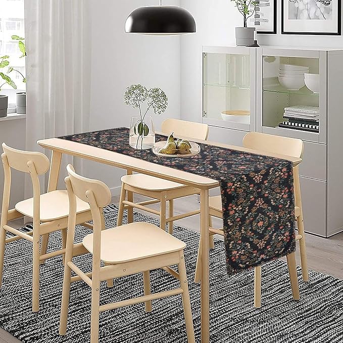 Morris Flower Table Runner, Vintage Blue Floral Rustic Country Style Floral Print Pattern for Home Kitchen Table Decor Dining Coffee Room Garden Party Decor 13x72in