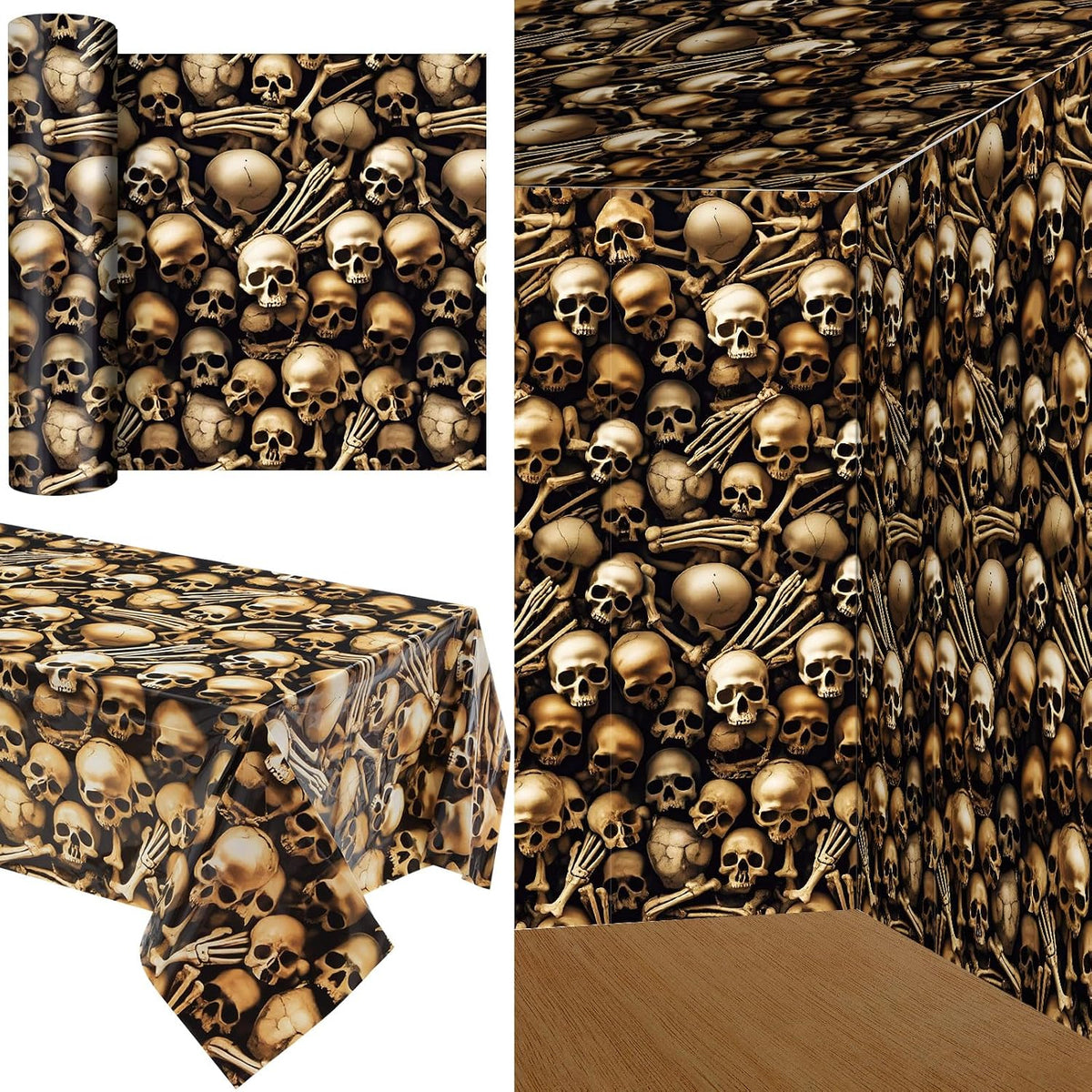 Tegeme 200 ft Halloween Skull Wall Backdrop Roll, Skeleton Tablecloth