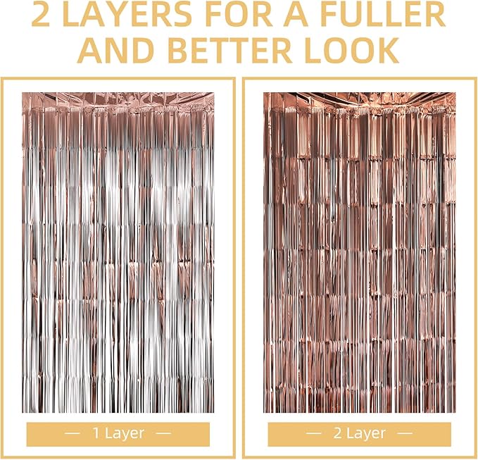 10 Pack Brown Backdrop Curtain 3.2ft x 8.2ft Metallic Tinsel Foil Fringe Curtains Photo Booth Background for Birthday Party Decoration Baby Shower Engagement Wedding Christmas Decoration (Brown)
