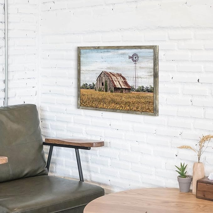 Rustic Life Wooden Wall Art: Rural House in the middle of Straw Artwork Wooden Painting with Framed for Bedrooms (12'' x 16'' x 1 Panel)