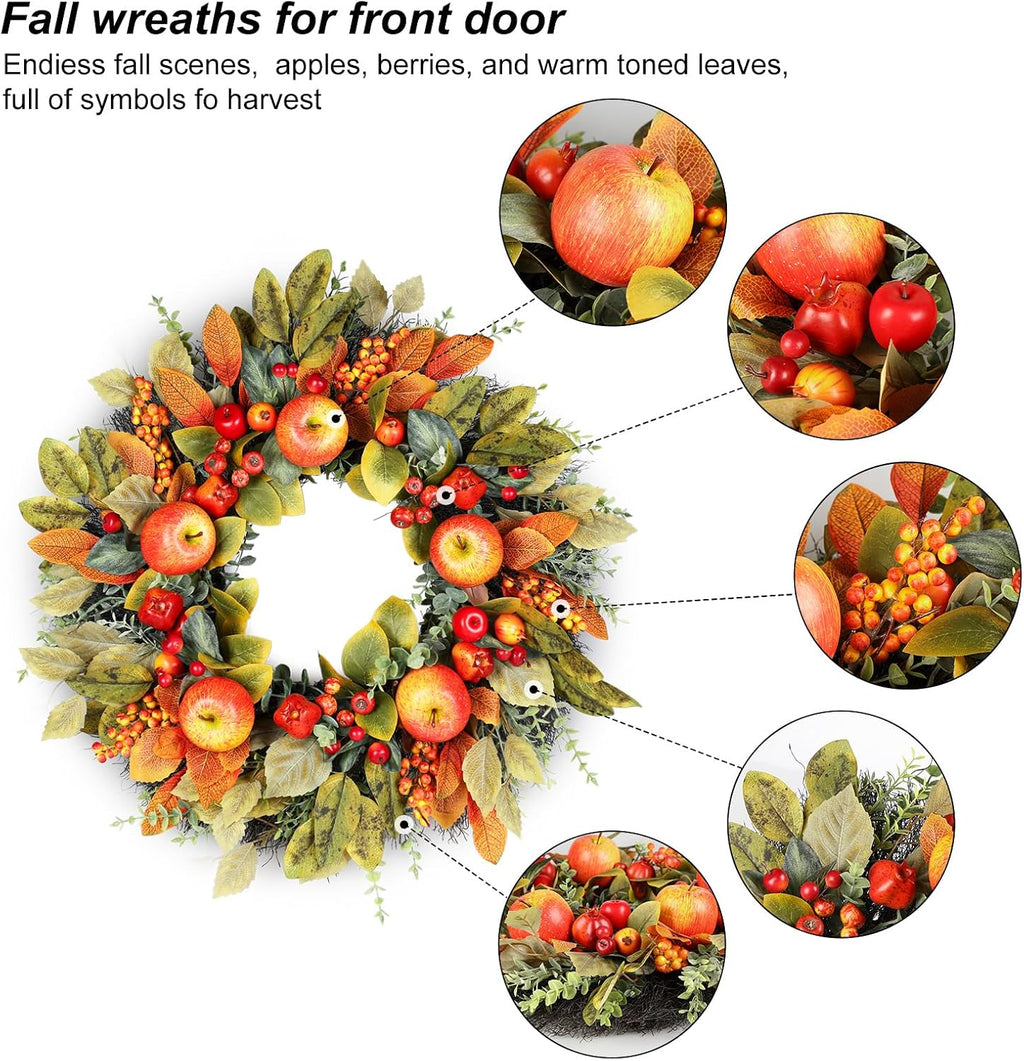 fall wreaths for front door 26 inch autumn, close-up detail