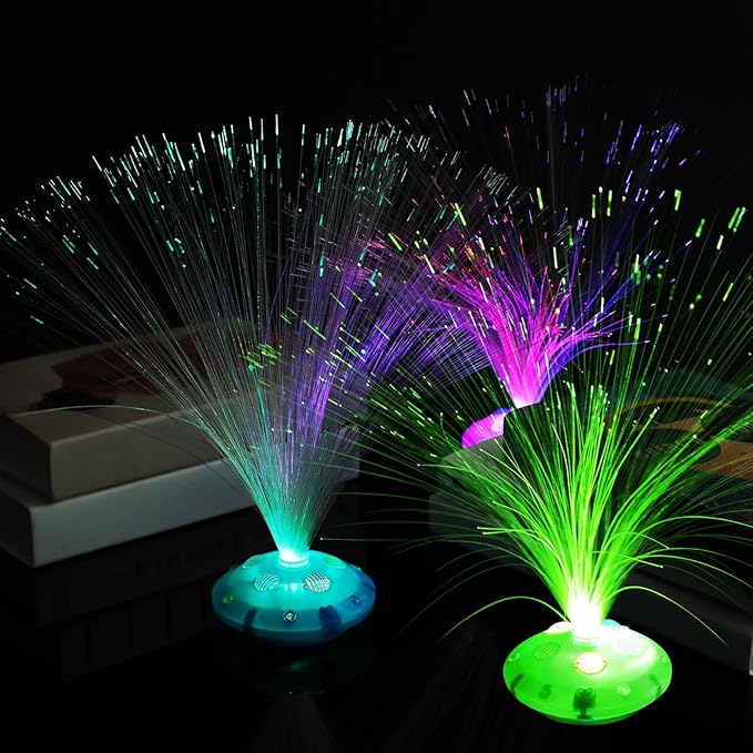 Retisee 24 Pcs Halloween Fiber Optic Lamp Multicolored Centerpiece Optic Lights Battery Powered with Cone Base Illuminated Crystals for Room Wedding Holiday Independence Day Tables Disco Party