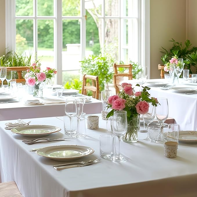 Fitable 8 Pack Rectangle Tablecloths: Stain Resistant Wrinkle Free Fabric Table Clothes, Washable Reusable Polyester Table Covers for Wedding Party Birthday Banquet Reception(White, 90x132 Inch)