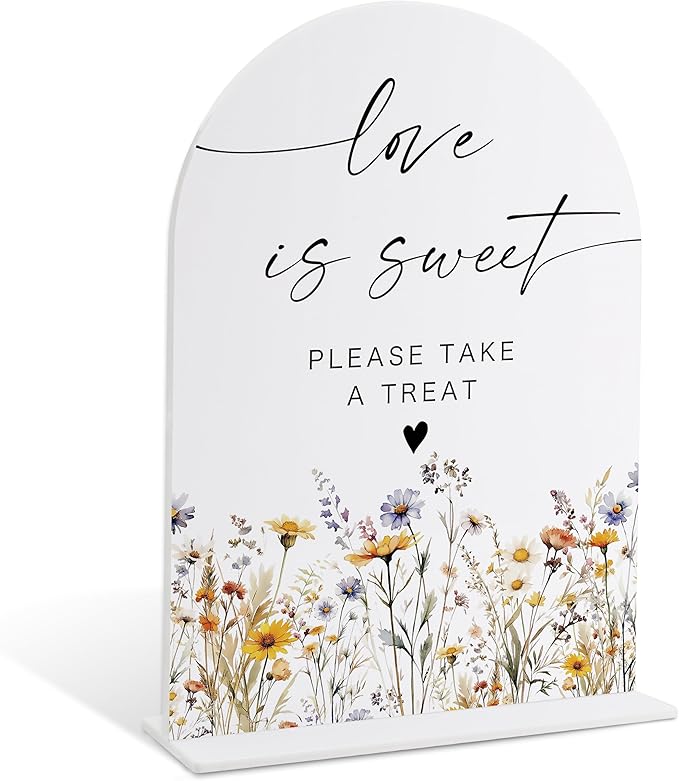 Wedding Signs for Ceremony and Reception, Boho Floral Love is Sweet Sign Please Take a Treat, Wedding Signage with Stand, Bridal Shower Table Centerpieces, Supplies for Engagement Reception Party, 33