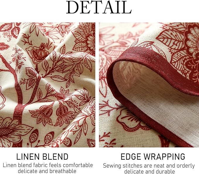 ISAENNE Designer French Linen Small Round Tablecloth,Red Floral Washable Indoor Table Cloth,Durable Home Decor Tablecloths for Dining Thanksgiving Kitchen Party Christmas,Diameter 55"-Ruyi A