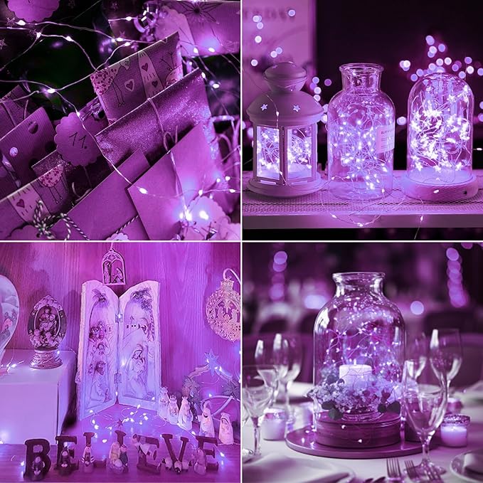 kolpop 30 Pack LED Fairy Lights Battery Operated, 7FT 20 LED Mini Twinkle String Lights Battery Powered Waterproof for Christmas Halloween Mason Jars Party (Purple)
