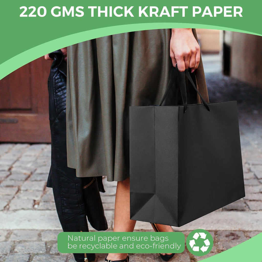 MOXARYSU Extra Large Black Gift Bags: 16x6x12 Inch 3pcs Black Paper Bags With Handles Bulk For Party Shopping Birthday Wedding (XL-3)