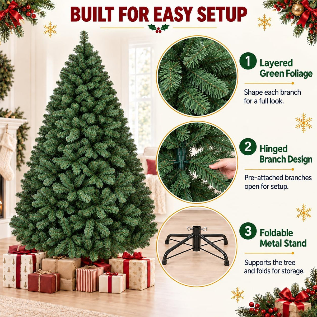 6ft artificial christmas tree, realistic full unlit holiday, close-up detail