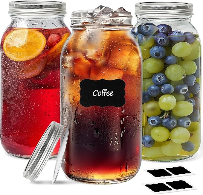 ComSaf Large Mason Jars 64oz Half Gallon 3 Pack, Wide Mouth Mason Jars with Lids and Seal Bands, Glass Canning Jars for Pickling, Jam, Jelly, Salad, Desert, Shower Wedding Favors