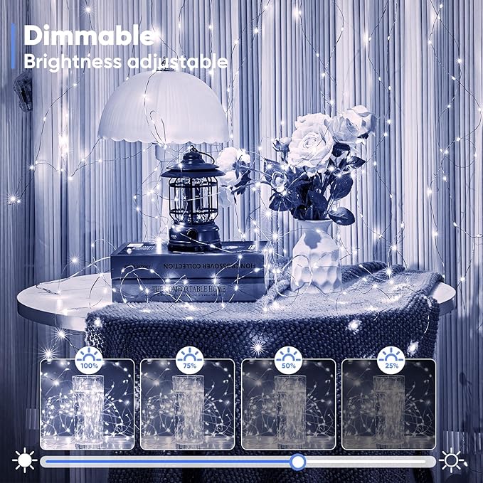 4 Pack 16.4 Ft. Battery Operated Outdoor String Lights with Remote & Timer, LED Cool White Fairy Lights, Waterproof Twinkle Lights for Bedroom, Dorm, Mason Jar, Wedding, Party, Christmas