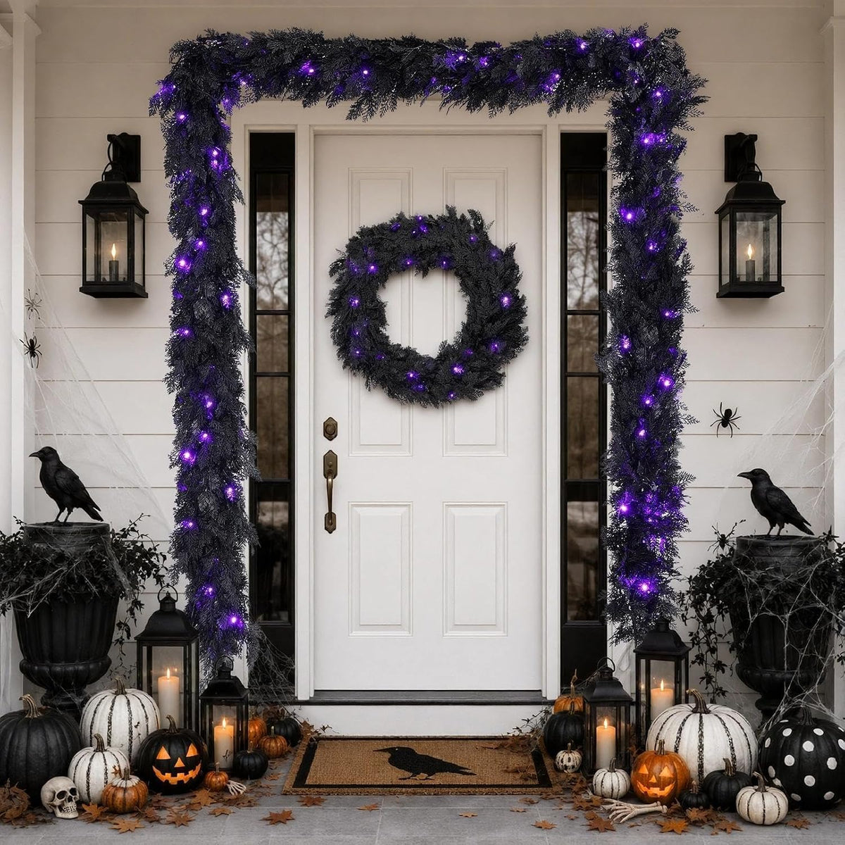 pre-lit halloween garland 9ft decorations black real touch, view 9